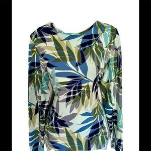 Hang Ten  UPF Rashguard Top - M blue green floral print, polyester spand…